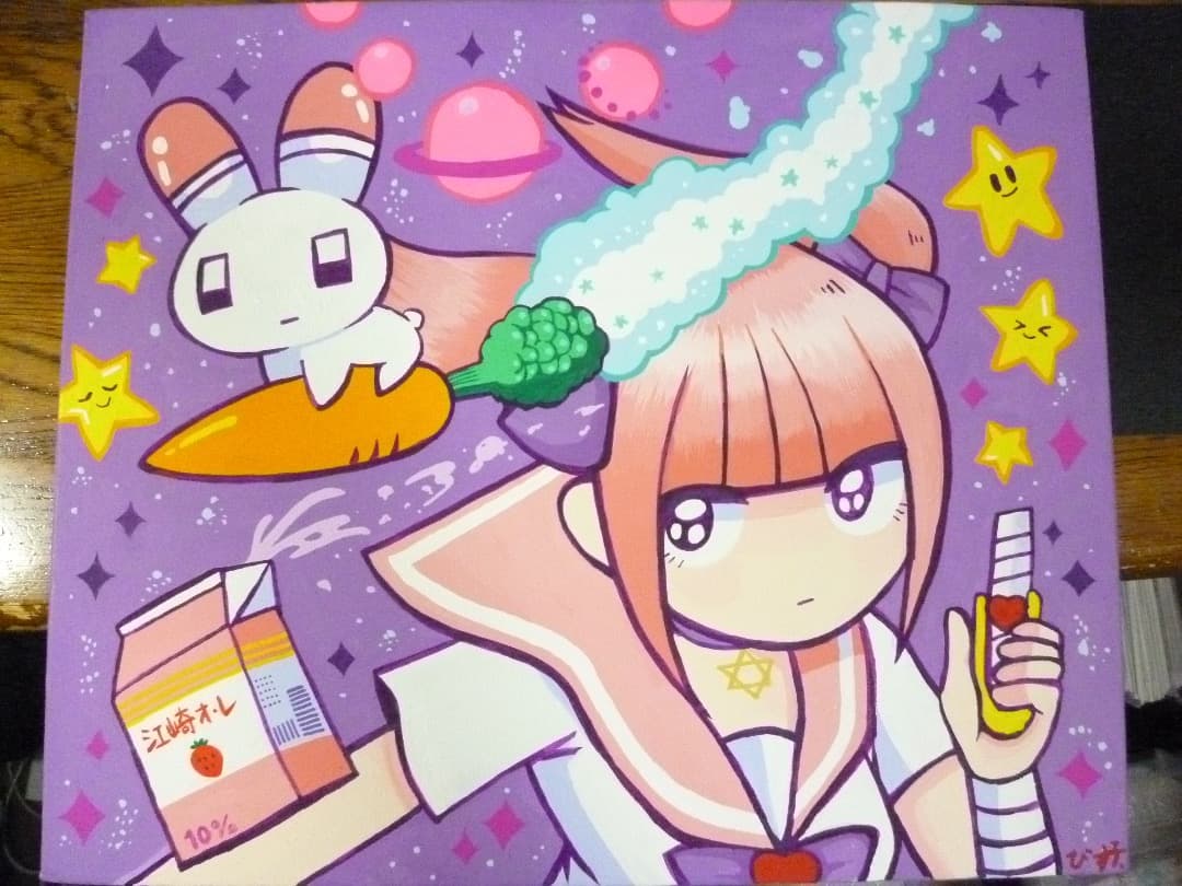 メンヘラチャン　直筆ドローイング　アクリル　455ｘ380　江崎びす子