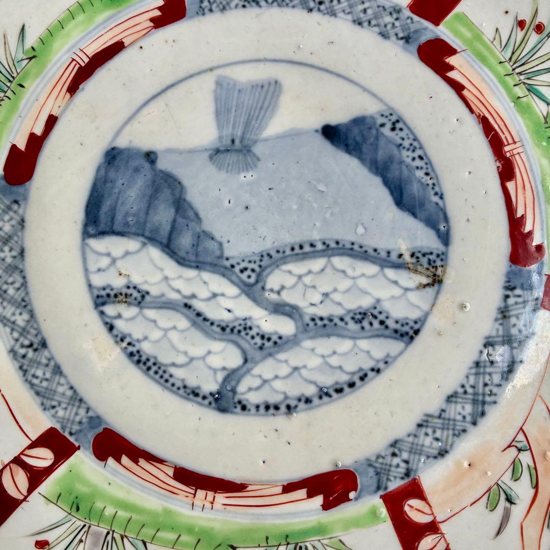 41.5cm 超特大 古伊万里 赤絵 骨董 飾り皿 伊万里焼（大型・送料込)