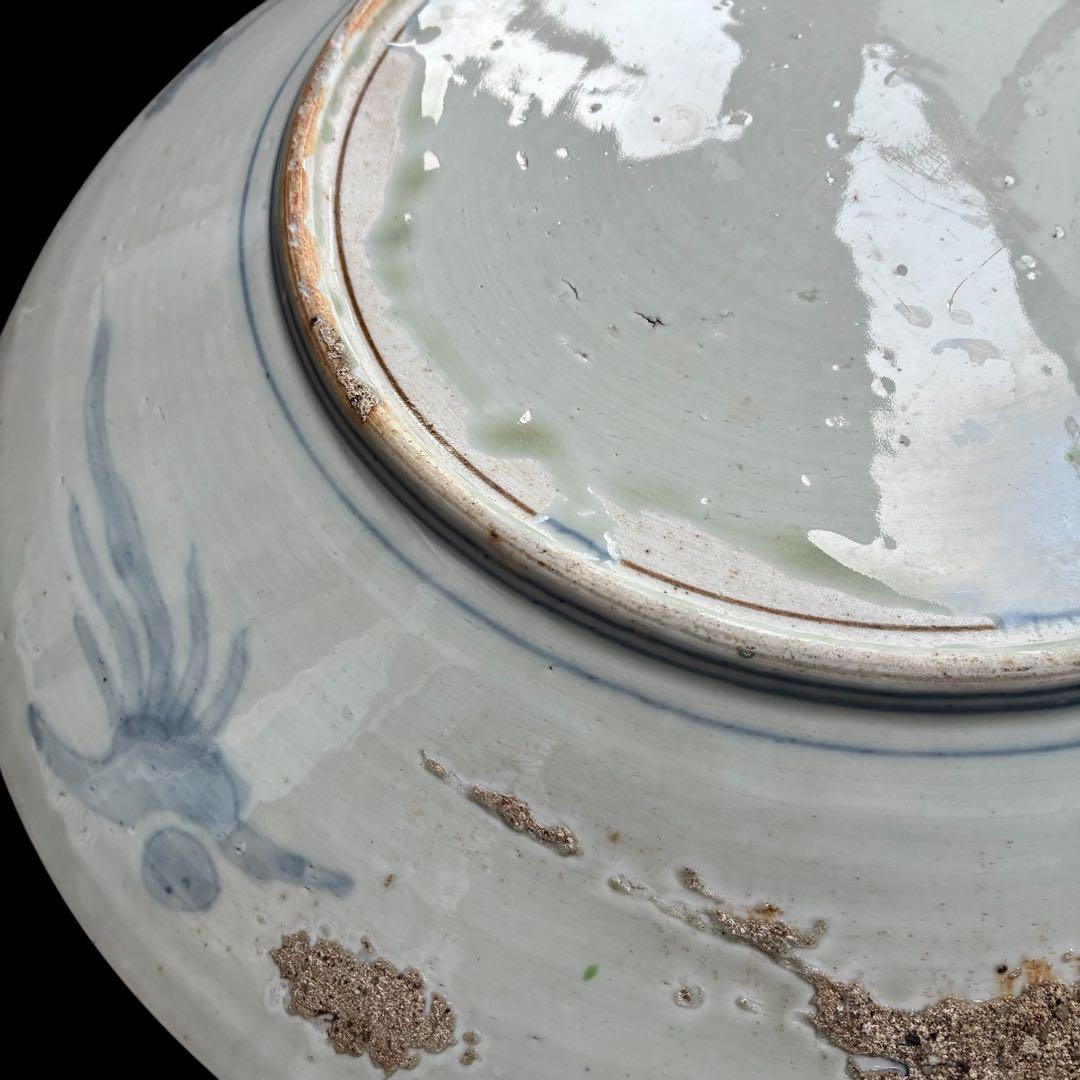 41.5cm 超特大 古伊万里 赤絵 骨董 飾り皿 伊万里焼（大型・送料込)