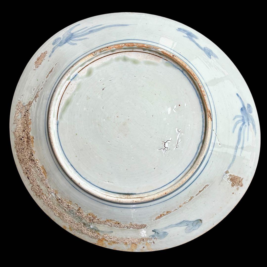 41.5cm 超特大 古伊万里 赤絵 骨董 飾り皿 伊万里焼（大型・送料込)