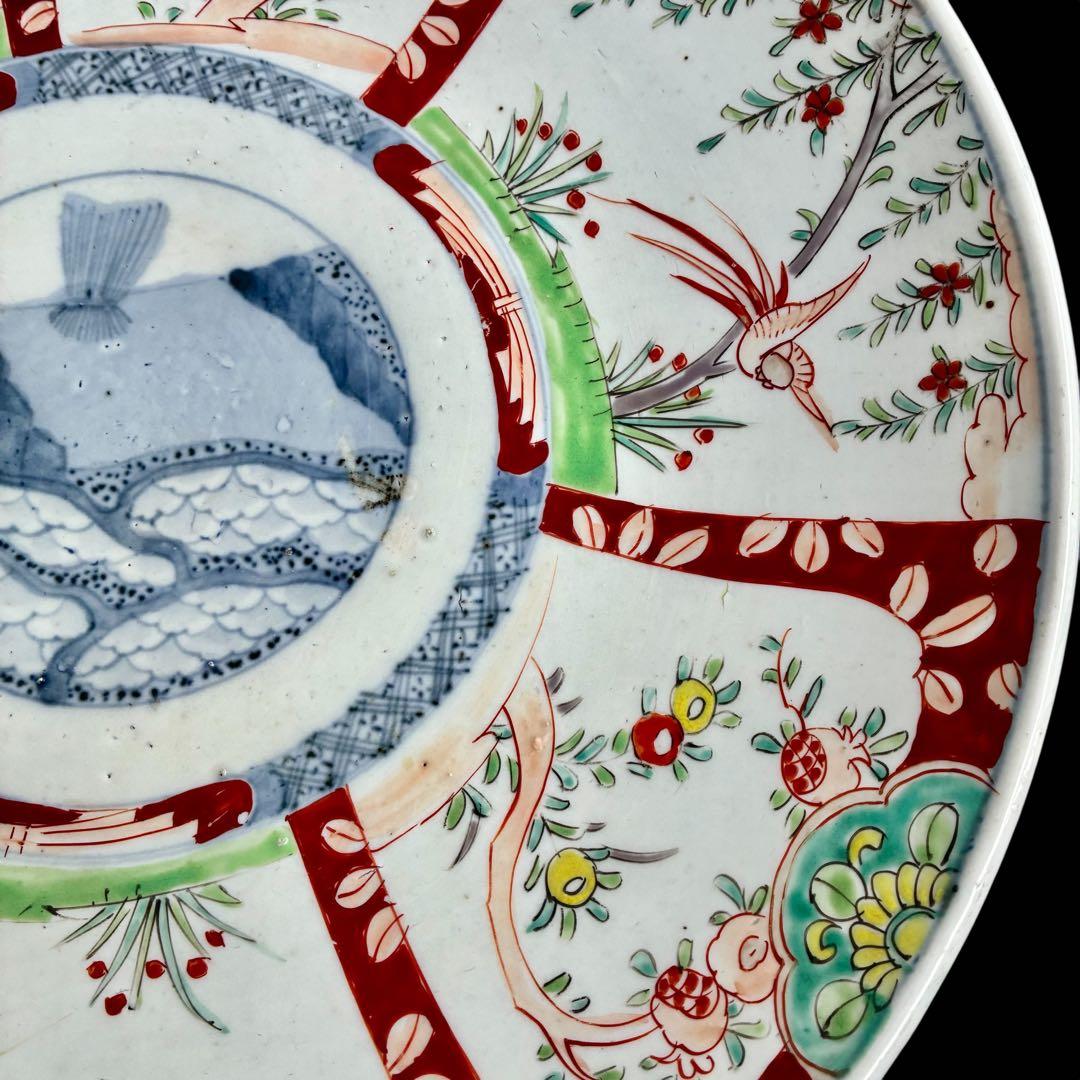 41.5cm 超特大 古伊万里 赤絵 骨董 飾り皿 伊万里焼（大型・送料込)