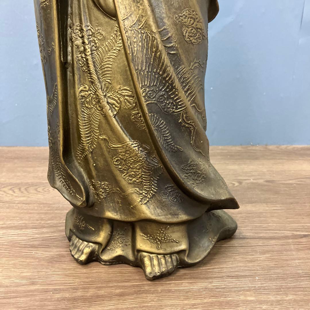 4F 観音菩薩像 黄金色 彫刻 仏像 鳳凰 雲海文様 繊細彫刻 置物 インテリア