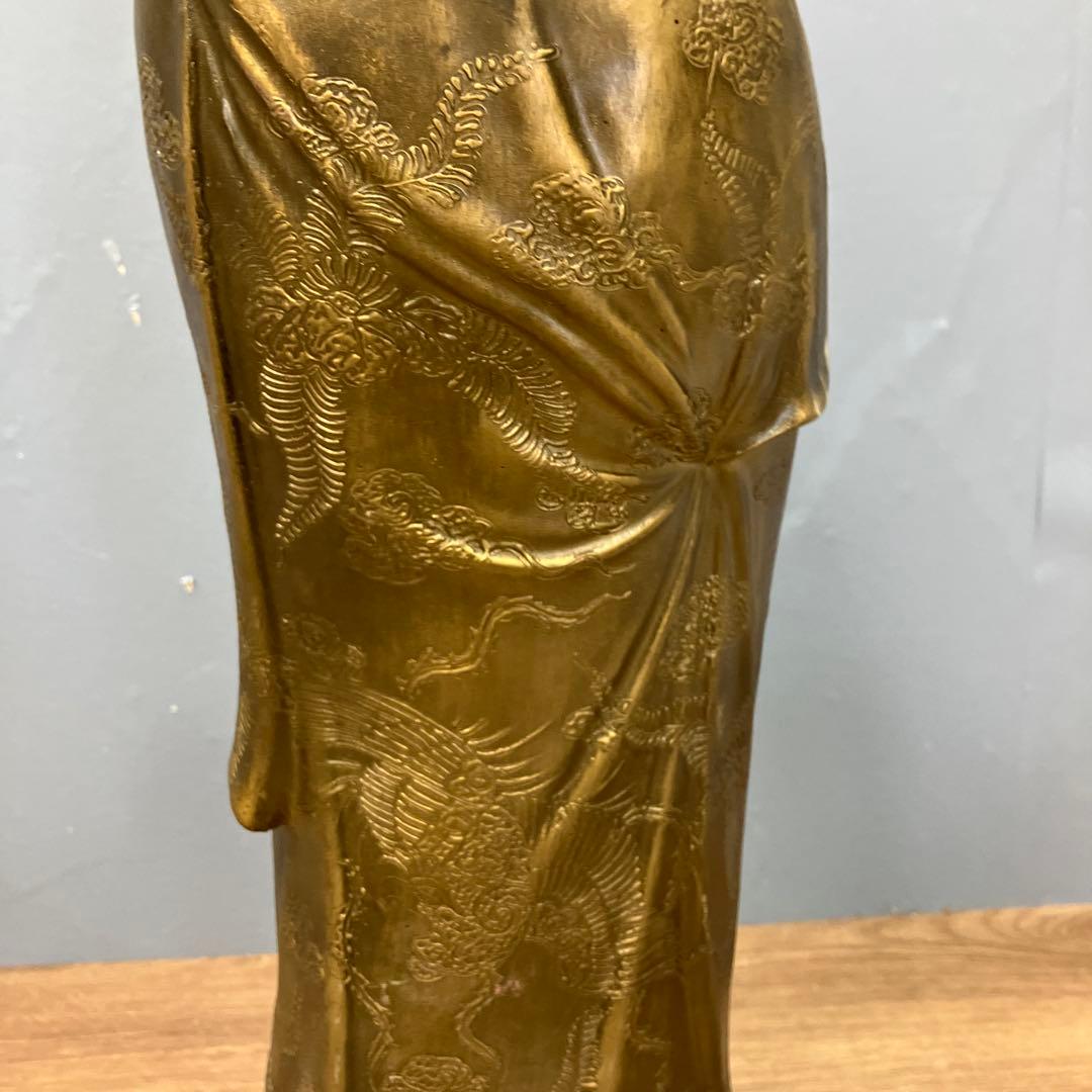 4F 観音菩薩像 黄金色 彫刻 仏像 鳳凰 雲海文様 繊細彫刻 置物 インテリア