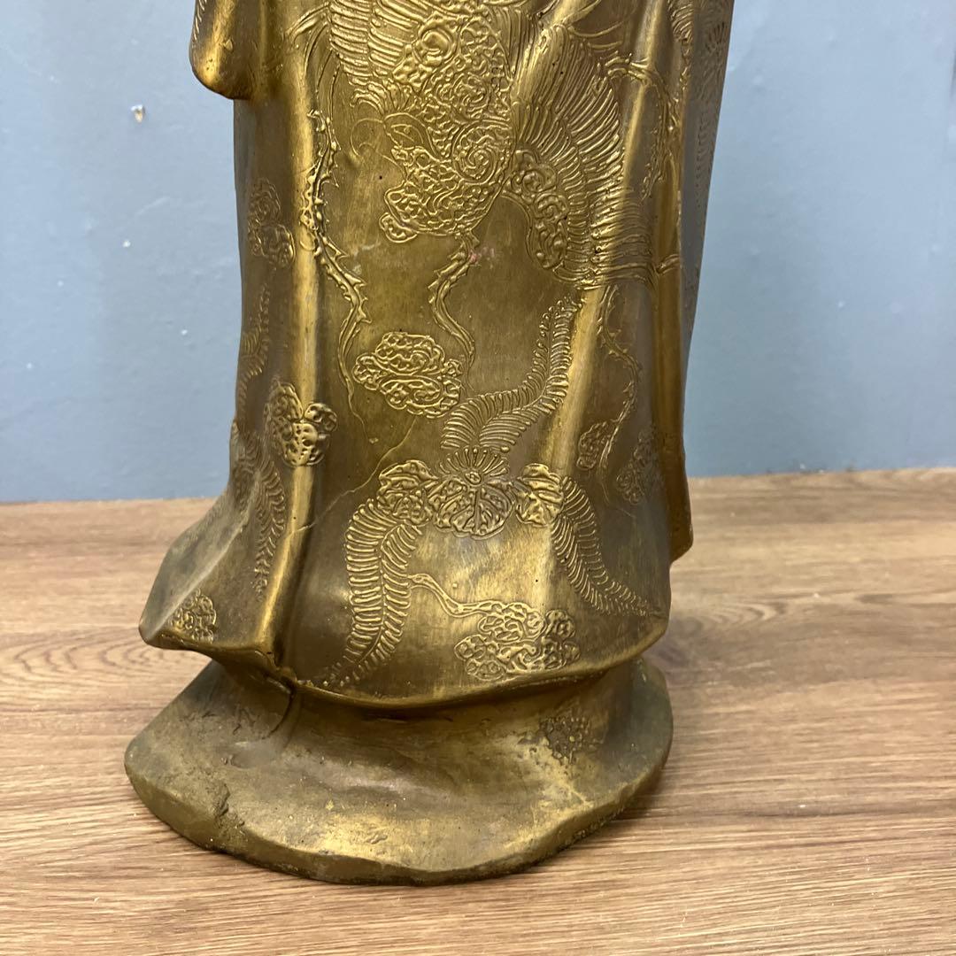 4F 観音菩薩像 黄金色 彫刻 仏像 鳳凰 雲海文様 繊細彫刻 置物 インテリア