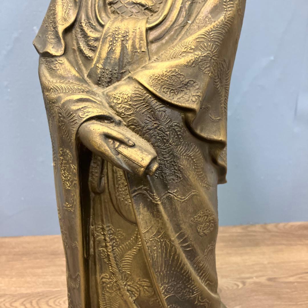 4F 観音菩薩像 黄金色 彫刻 仏像 鳳凰 雲海文様 繊細彫刻 置物 インテリア