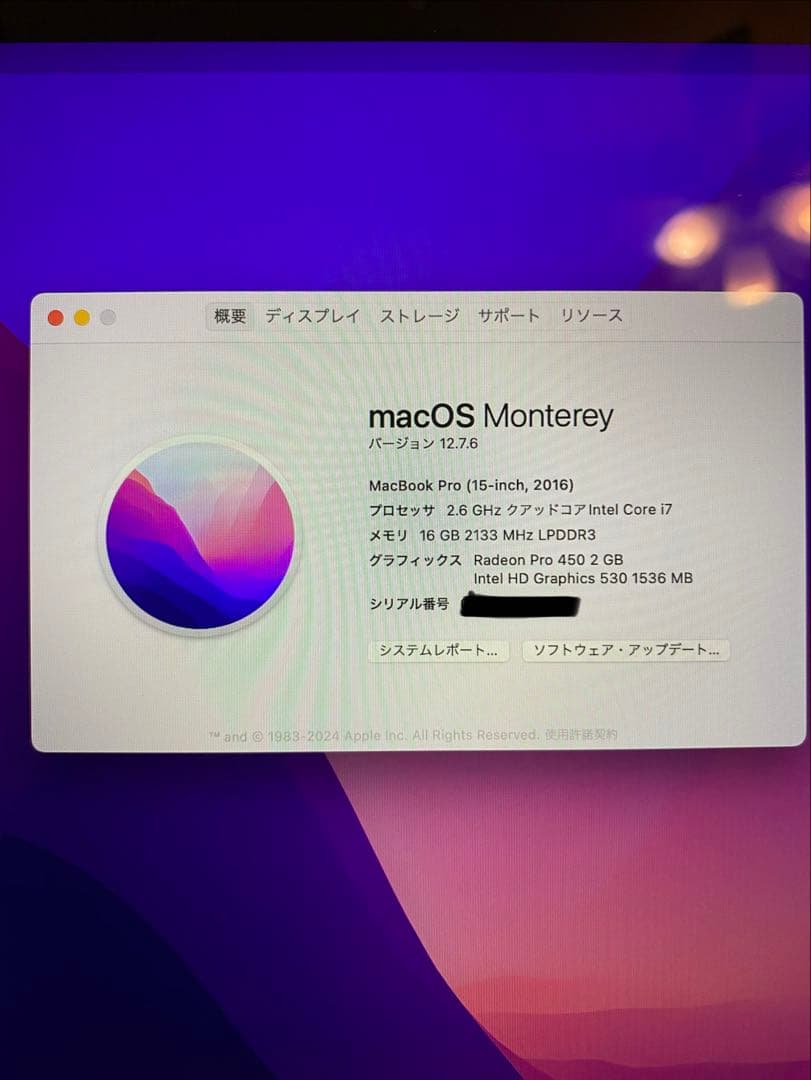 MacBook Pro 15インチ 2016 A1707/Apple純正充電器付