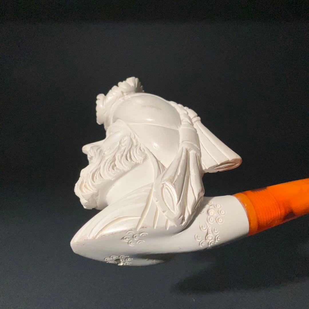 メシャム　海泡石パイプ　人物図　喫煙具　長さ14.0cm R1381お8