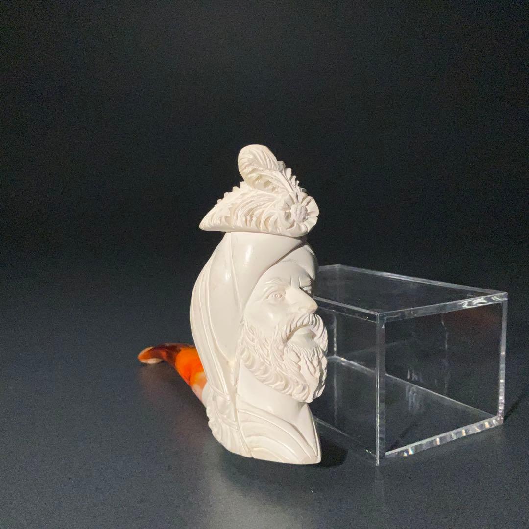 メシャム　海泡石パイプ　人物図　喫煙具　長さ14.0cm R1381お8