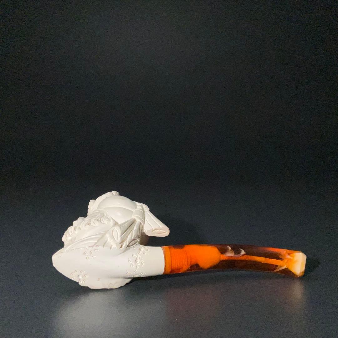 メシャム　海泡石パイプ　人物図　喫煙具　長さ14.0cm R1381お8