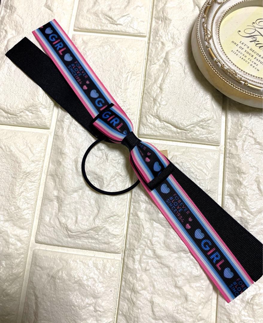 1990ポニーオー☆リボン　ヘアゴム  ロゴリボン　ハンドメイド
