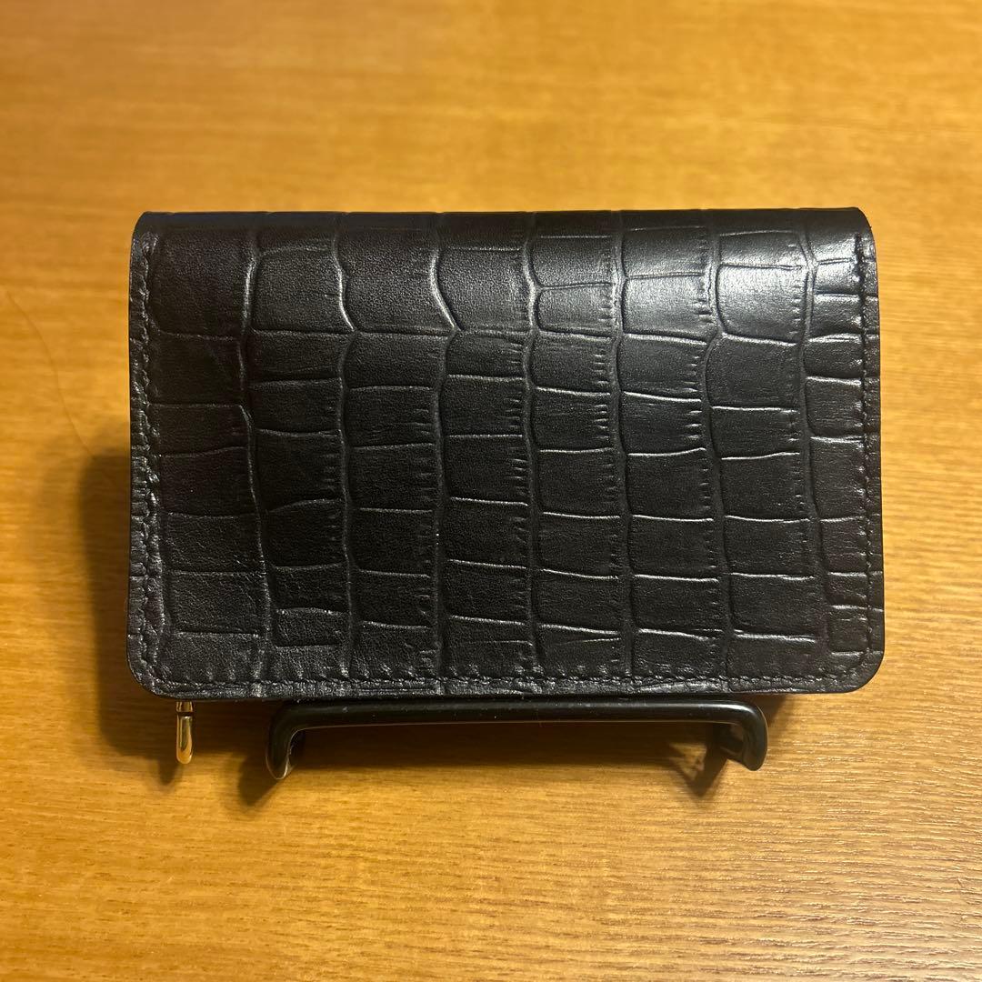 トラッカーウォレット　牛革クロコ型押し　ミドルウォレット　小判カン付　3層