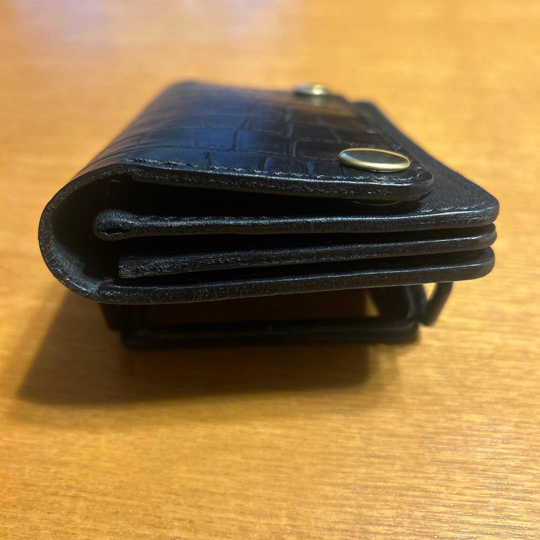 トラッカーウォレット　牛革クロコ型押し　ミドルウォレット　小判カン付　3層