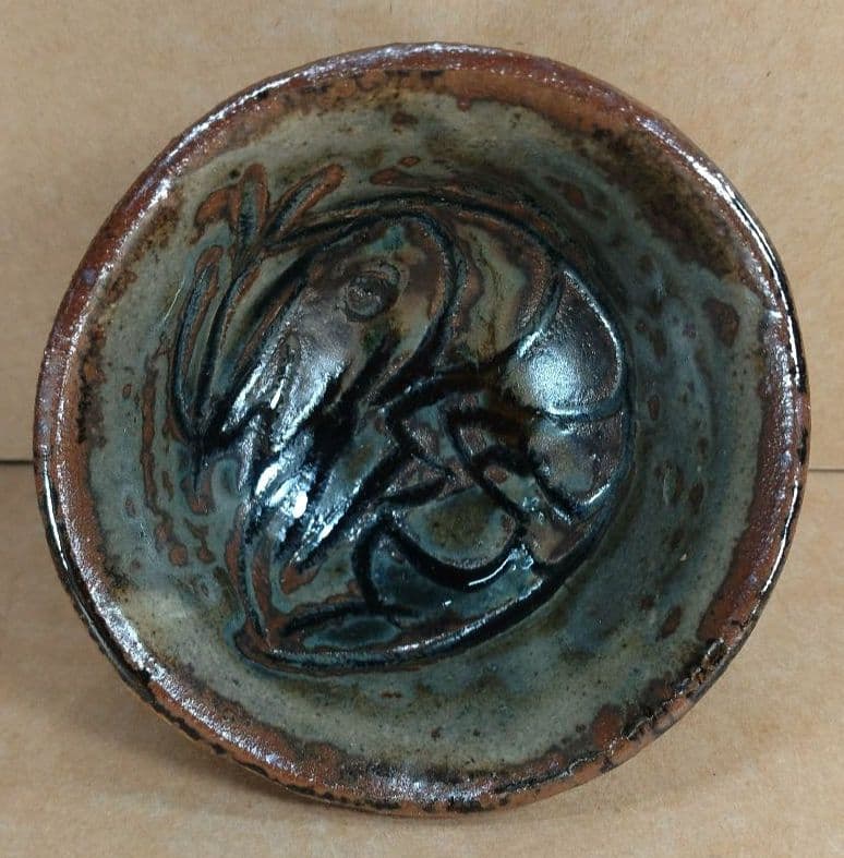 【本物保証】金城次郎 壷屋焼ぐい呑(海老紋) 共箱 栞 人間国宝 壺屋焼 海老盃