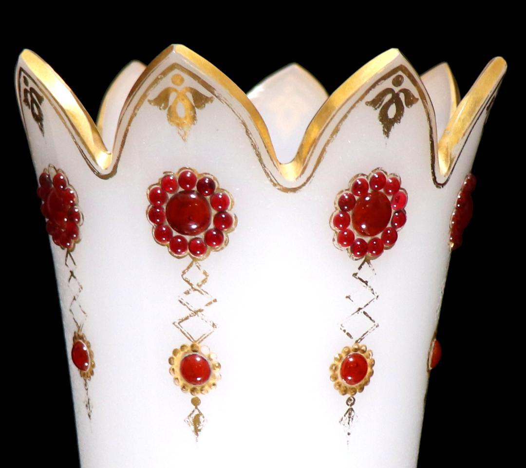 オールド・バカラ 美術館級 カボションガラス装飾金彩オパーリンガラス製大型花瓶