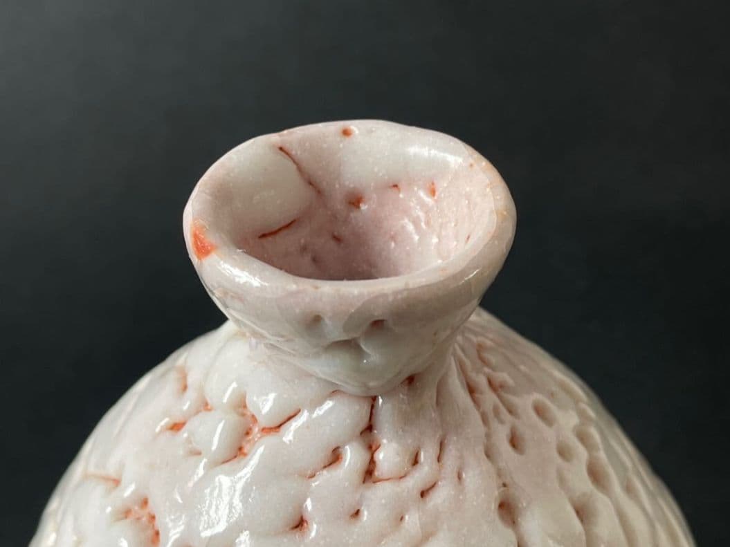 玉置保夫 志野 徳利 共箱 在銘 布