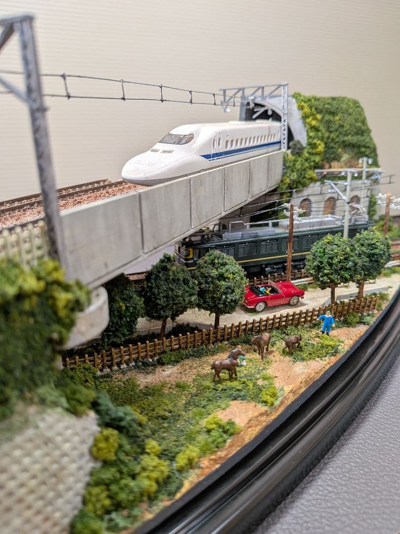 No.69鉄道Nゲージジオラマ車両2両、車、フィギュア、馬付き