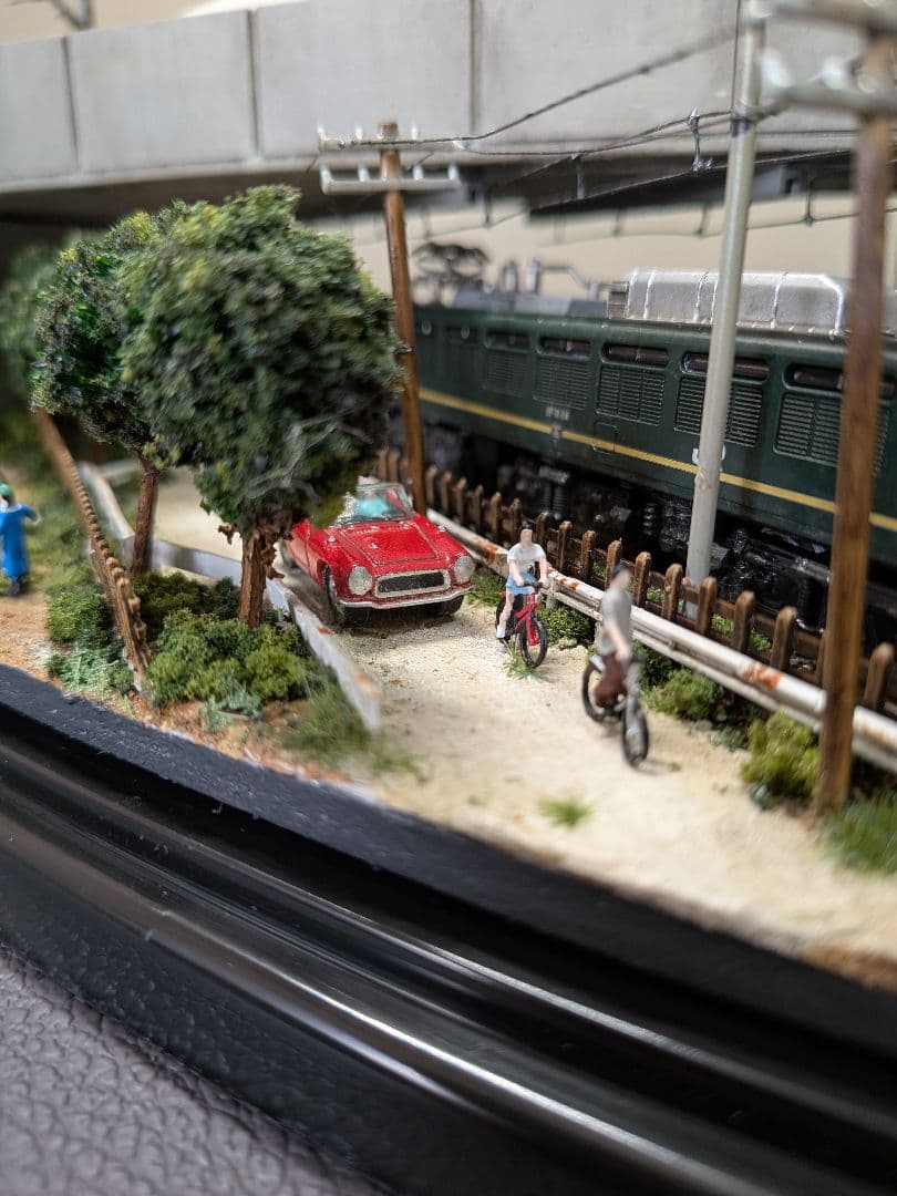 No.69鉄道Nゲージジオラマ車両2両、車、フィギュア、馬付き