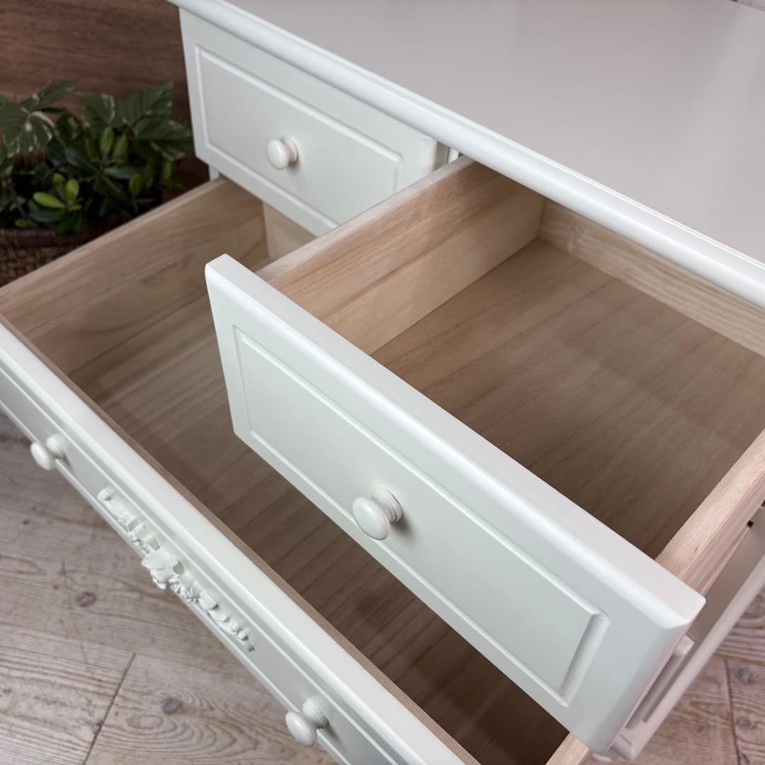 訳あり品！【147】フレンチ調ホワイトチェスト三段四つ引き木製収納家具姫系タンス