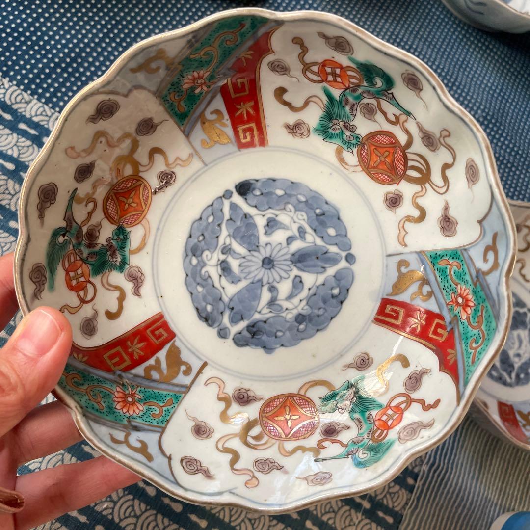 江戸中期　金蘭手　龍　如意宝珠　膾皿　2客