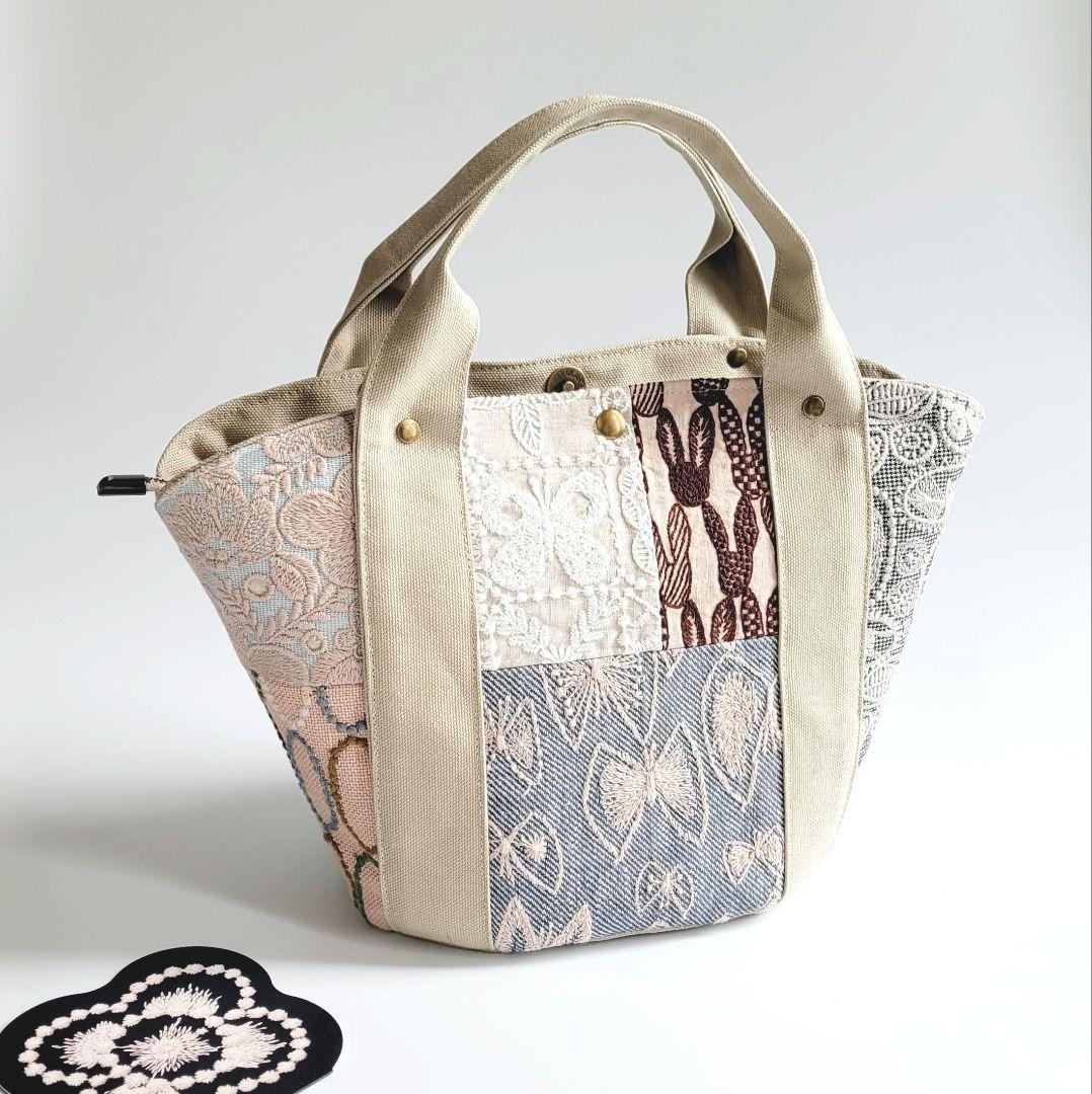 ミナペルホネン　ファスナー付きマルシェトートバック　パッチワーク b