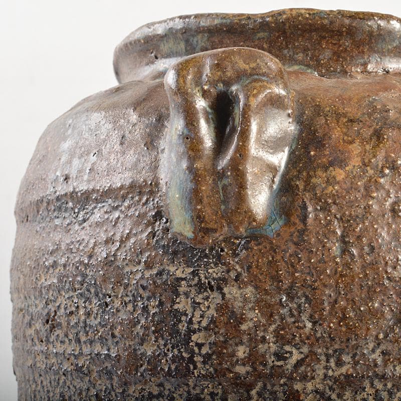 膳所焼　淡海ぜぜ　双耳壷　花瓶　在銘　時代箱　V　R6760B