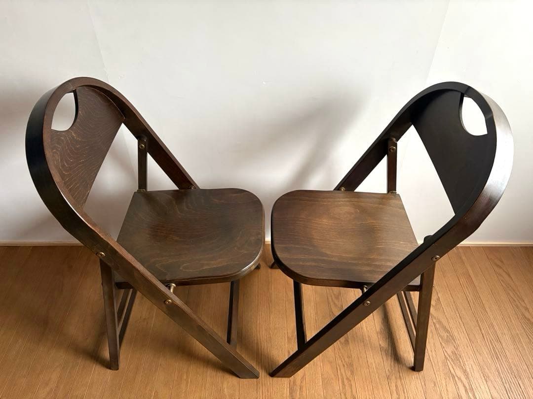 ルーマニア製 ヴィンテージ 折り畳みチェア 2脚セット プライウッド椅子 古家具