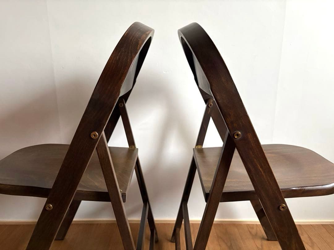 ルーマニア製 ヴィンテージ 折り畳みチェア 2脚セット プライウッド椅子 古家具