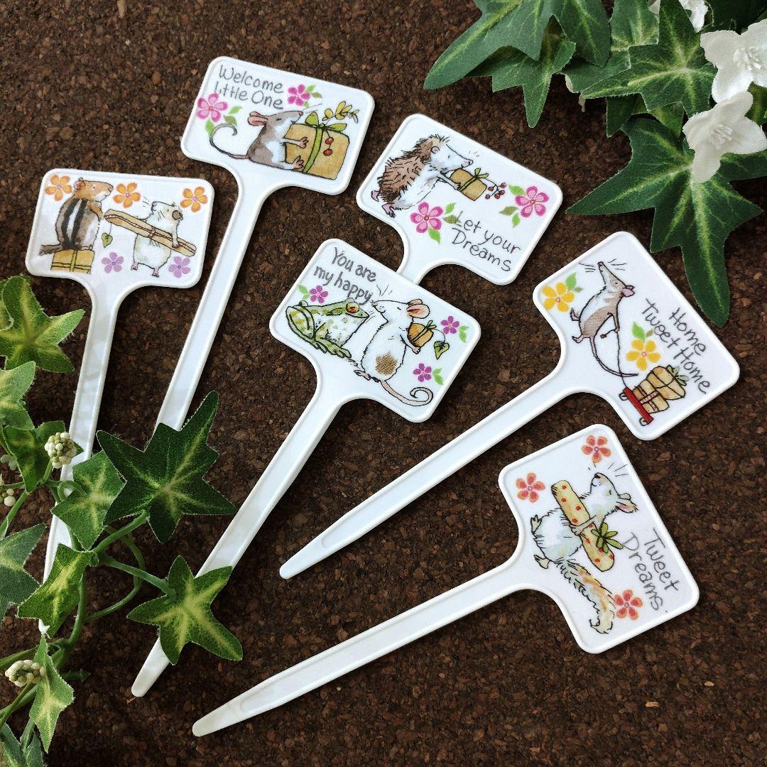 ガーデンピック（小動物 ねずみ）デコパージュ　ペット　花柄　北欧雑貨　園芸雑貨