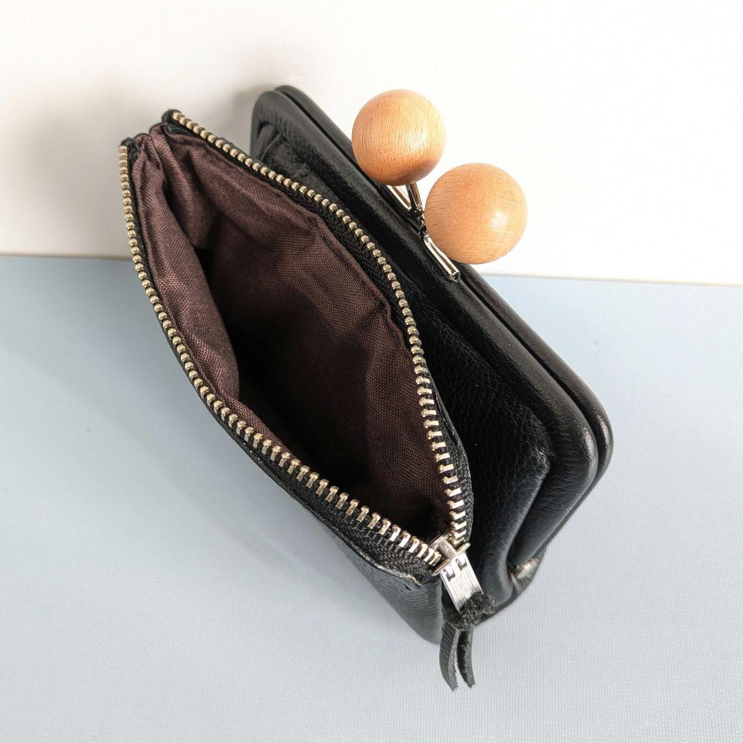 がま口コンパクトお財布　左利き用　ハンドメイド　黒革