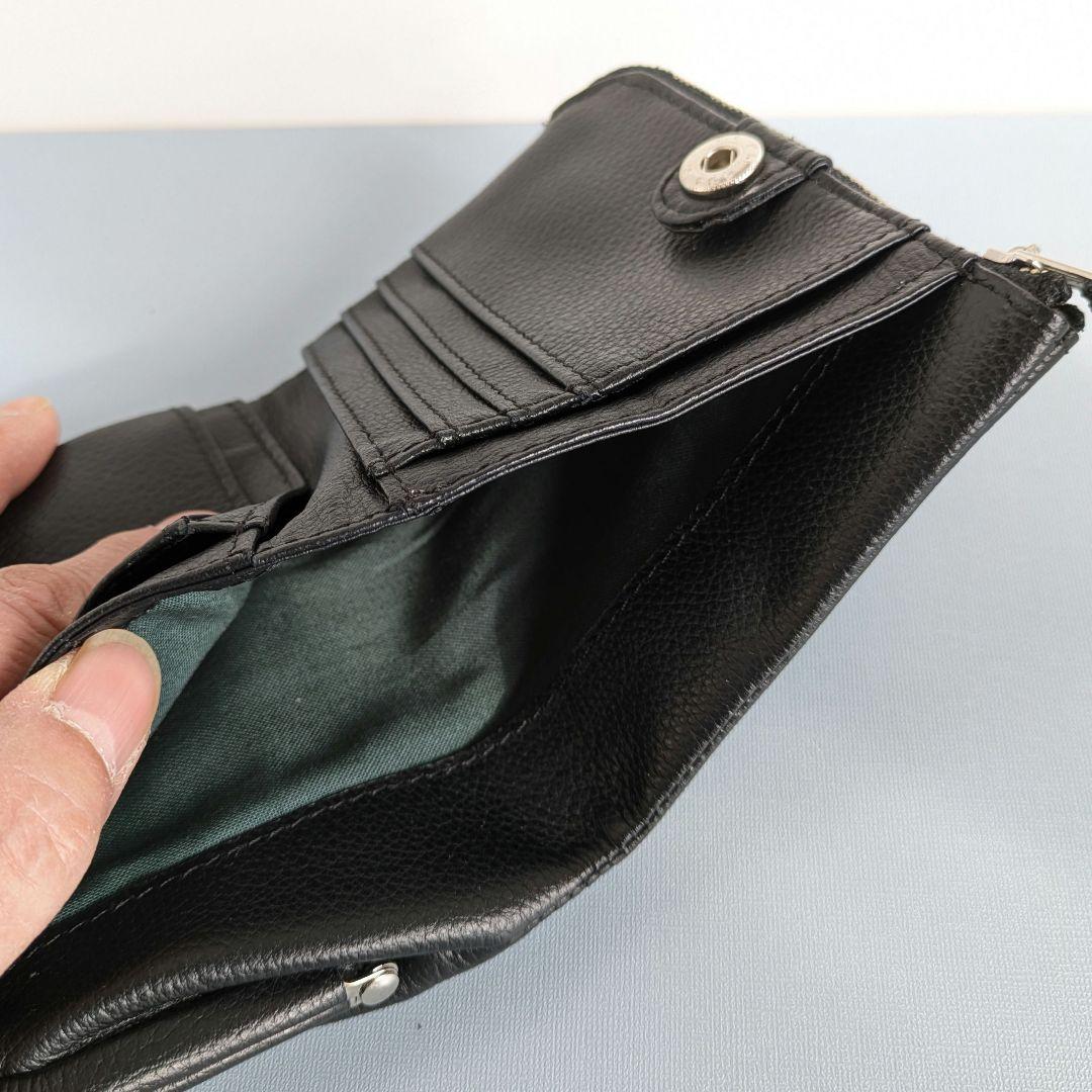 がま口コンパクトお財布　左利き用　ハンドメイド　黒革