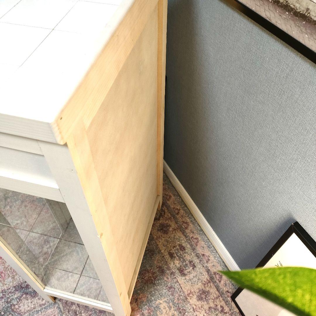 カントリーシャビー キュリオケース タイル天板 背面ミラー 引き出し付き