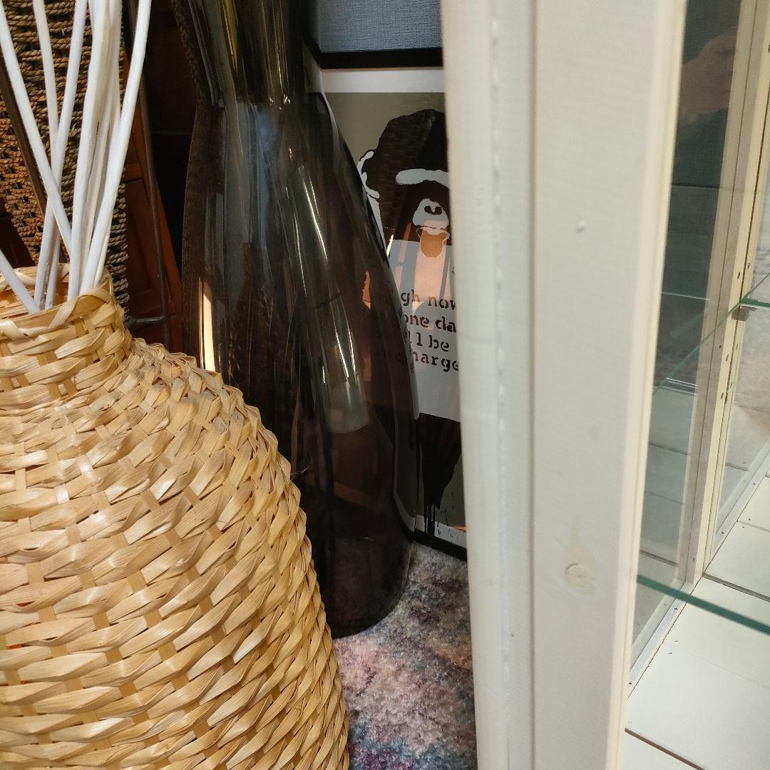 カントリーシャビー キュリオケース タイル天板 背面ミラー 引き出し付き