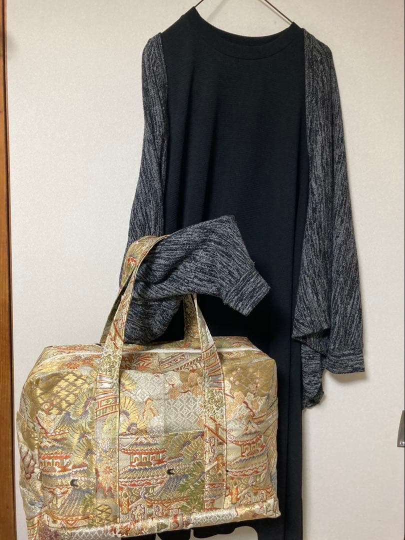 アンズルーム★ボストンバッグ★ハンドバック★丸帯★帯リメイク★大容量★金★Ｌ