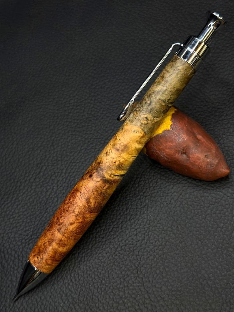 木製シャーペン 花梨瘤紅白青　トリコロールシャーペン　こぶた工房