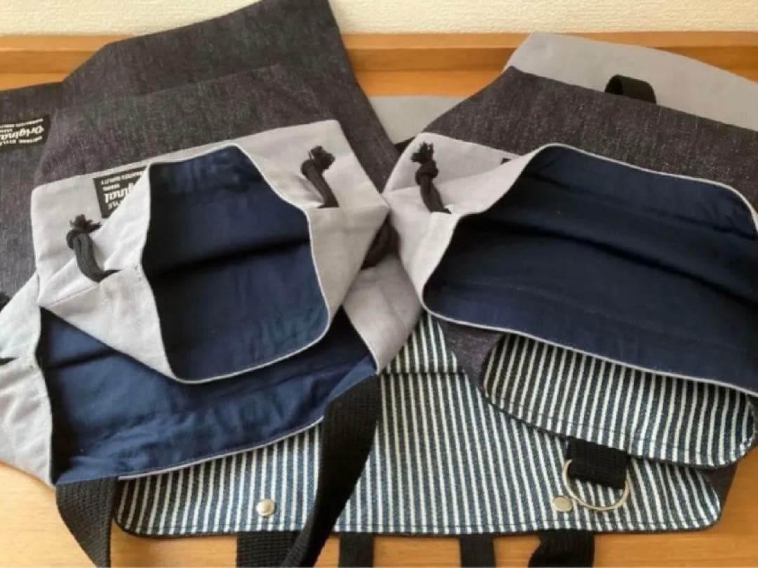 リル 入園グッズ5点 ハンドメイド グレー綿麻 デニム風