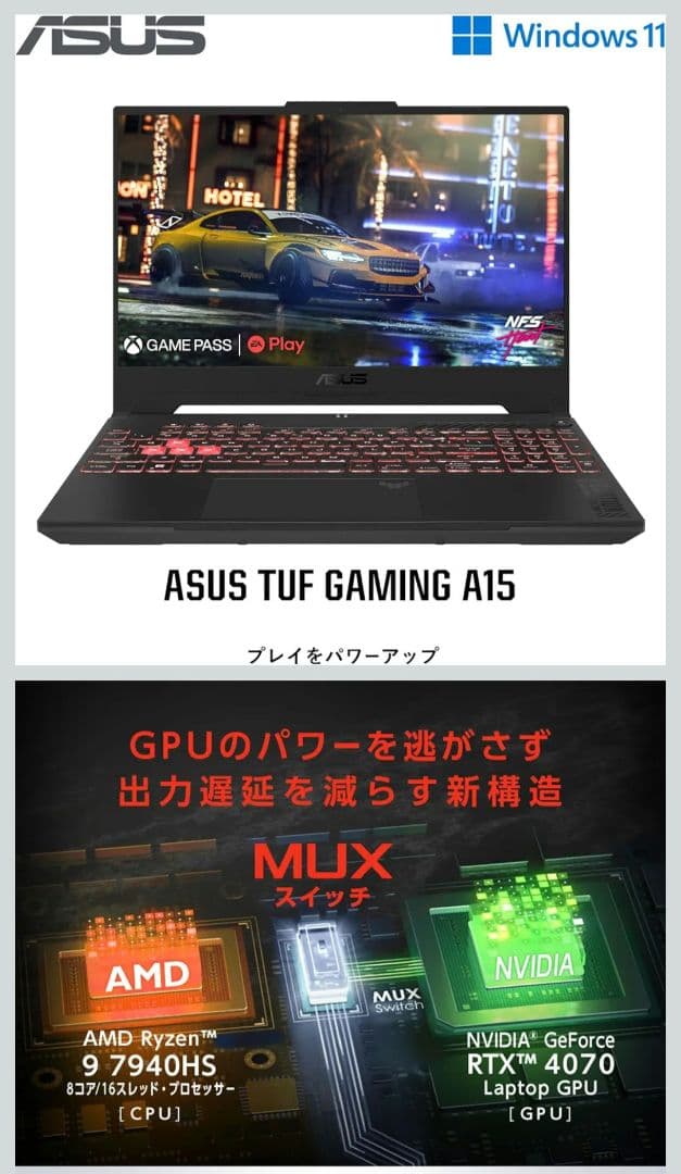 ASUS TUF GAMING A15 15.6インチ ゲーミングノートPC