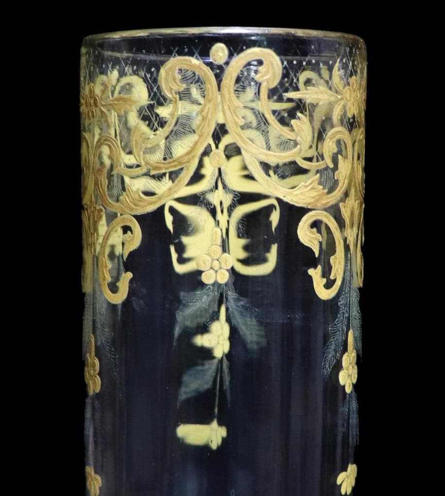 オールド・バカラ 1900年頃 草花文 金彩盛り上げ 大型 27.8cm 花瓶