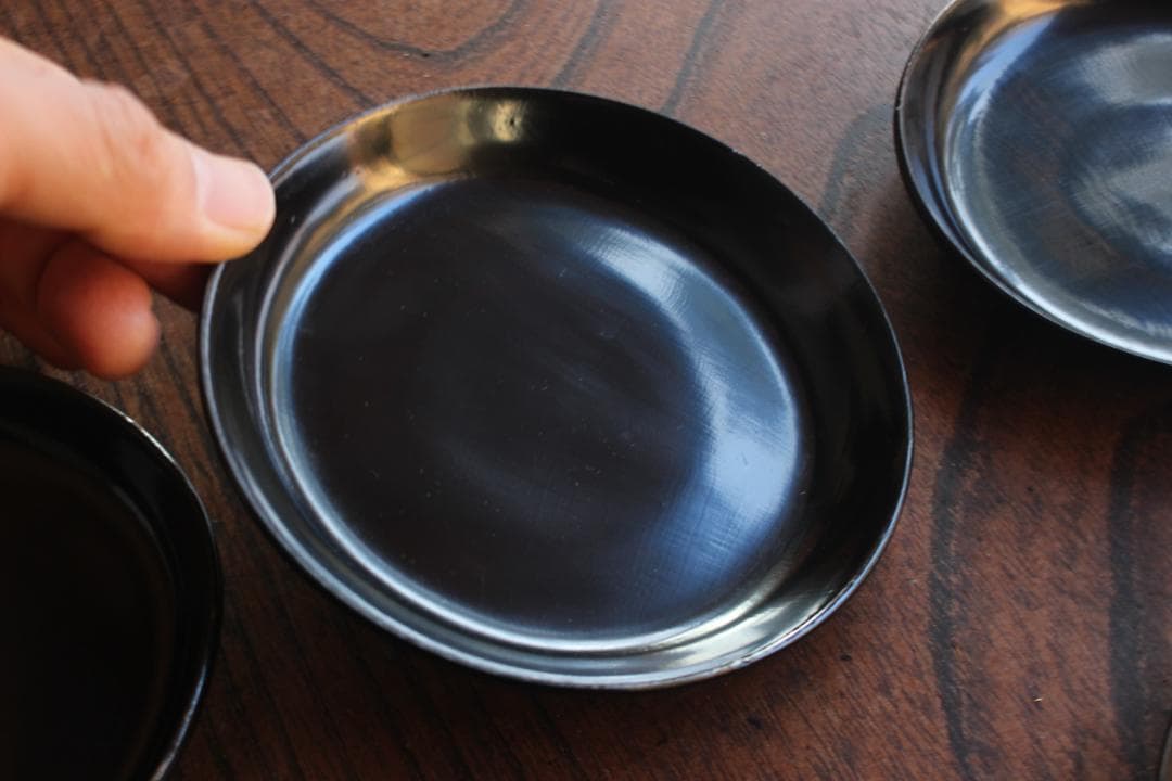 小傷有！シンプルデザインに時代黒漆の映える小皿5点（検輪島塗菓子皿銘々皿