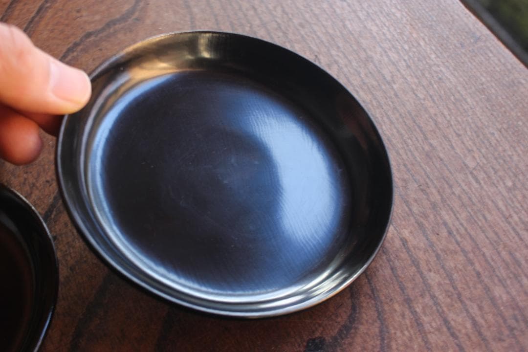小傷有！シンプルデザインに時代黒漆の映える小皿5点（検輪島塗菓子皿銘々皿