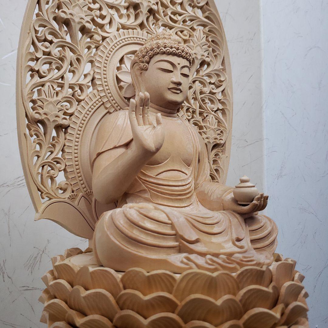 蔵出し特価仏像上彫りヒバ材 薬師如来坐像6.0寸★お薬師さん