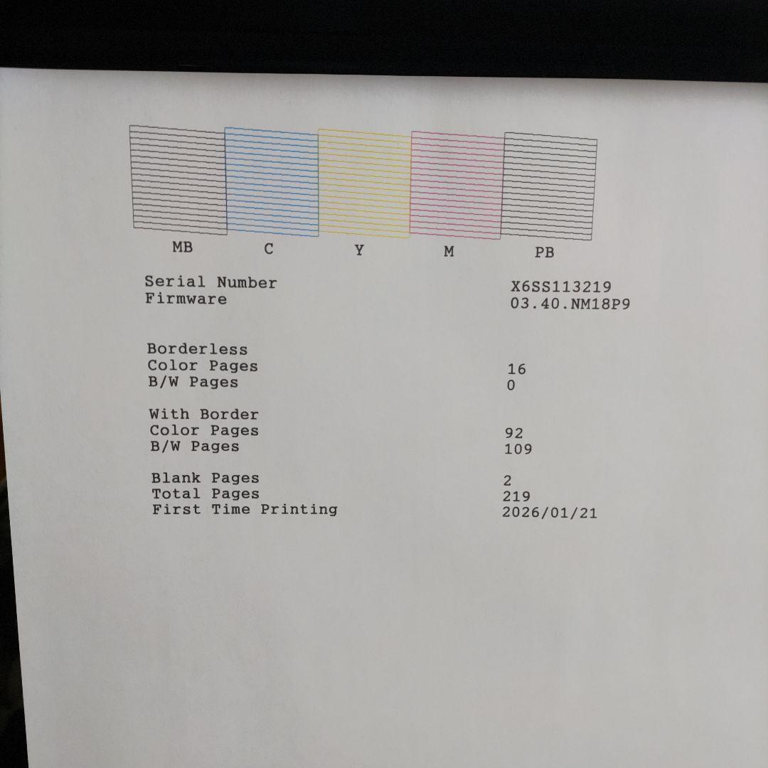 エプソンプリンターエコタンクEW-M752T総印刷枚数219枚