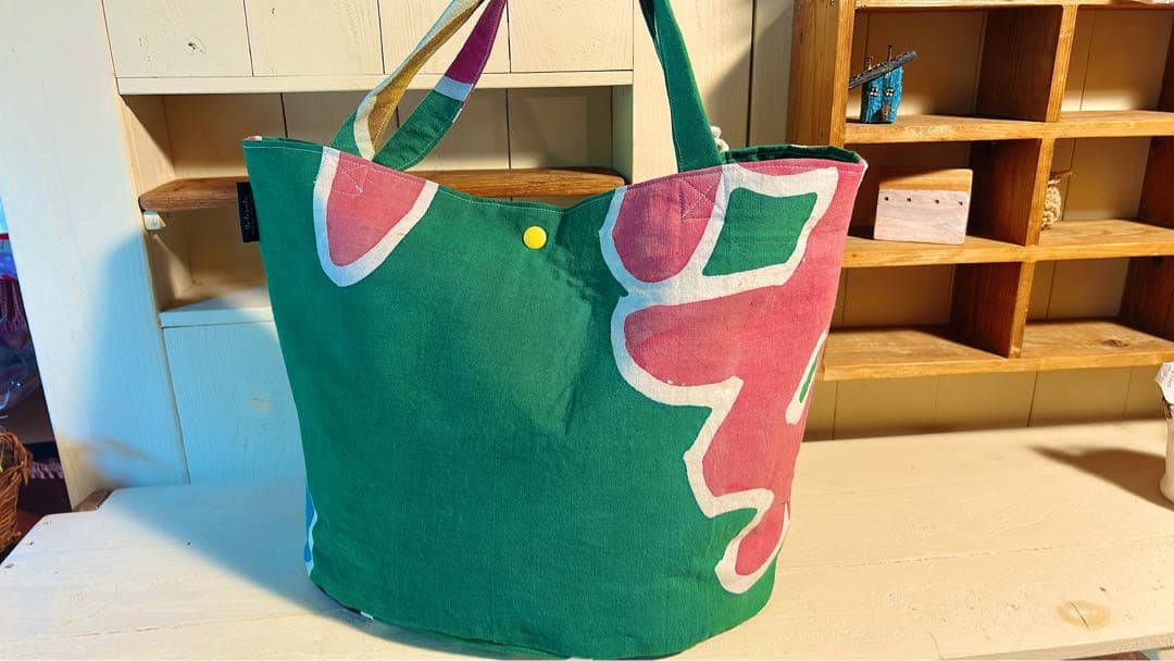 大漁旗/大きなトートバッグ/マチ付き/グリーン系/ハンドメイド/手づくり