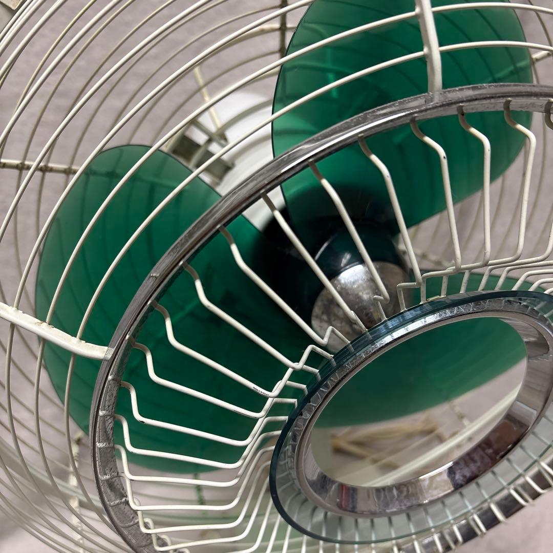 昭和レトロ緑色丸型家庭用扇風機