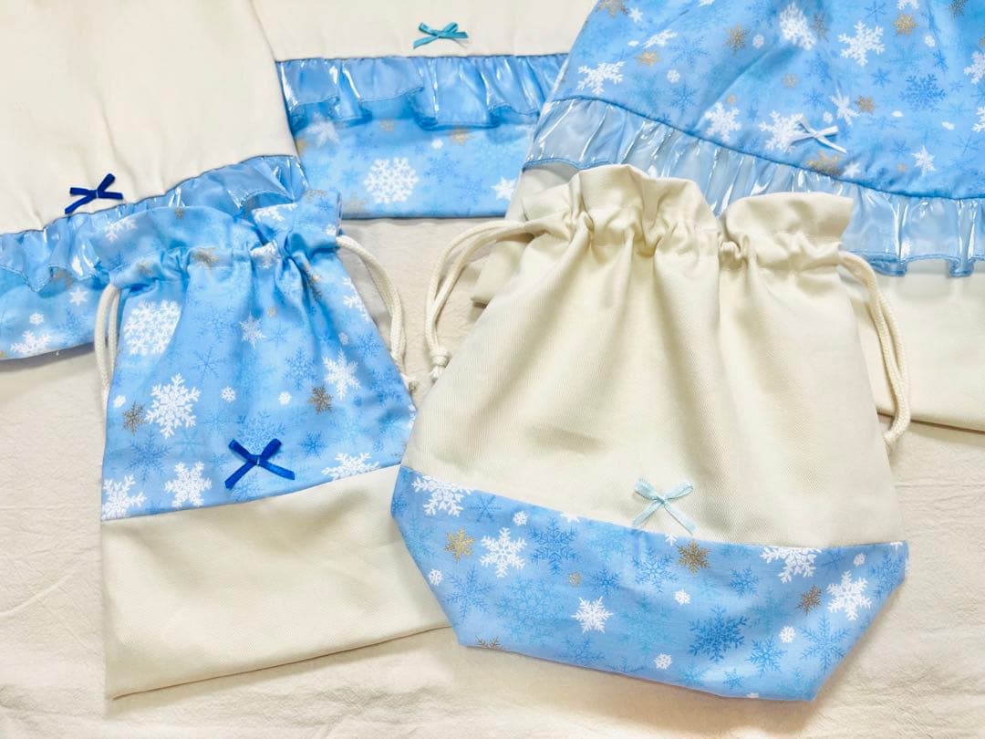 入園入学　5点セット　雪の結晶　アイボリー✖️ブルー