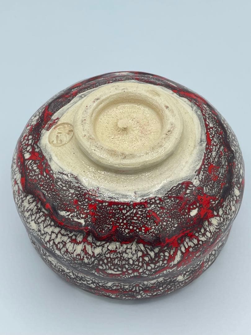 箕面焼 二代 松田箕山 赤心焼 茶碗 共箱 茶道具 抹茶碗