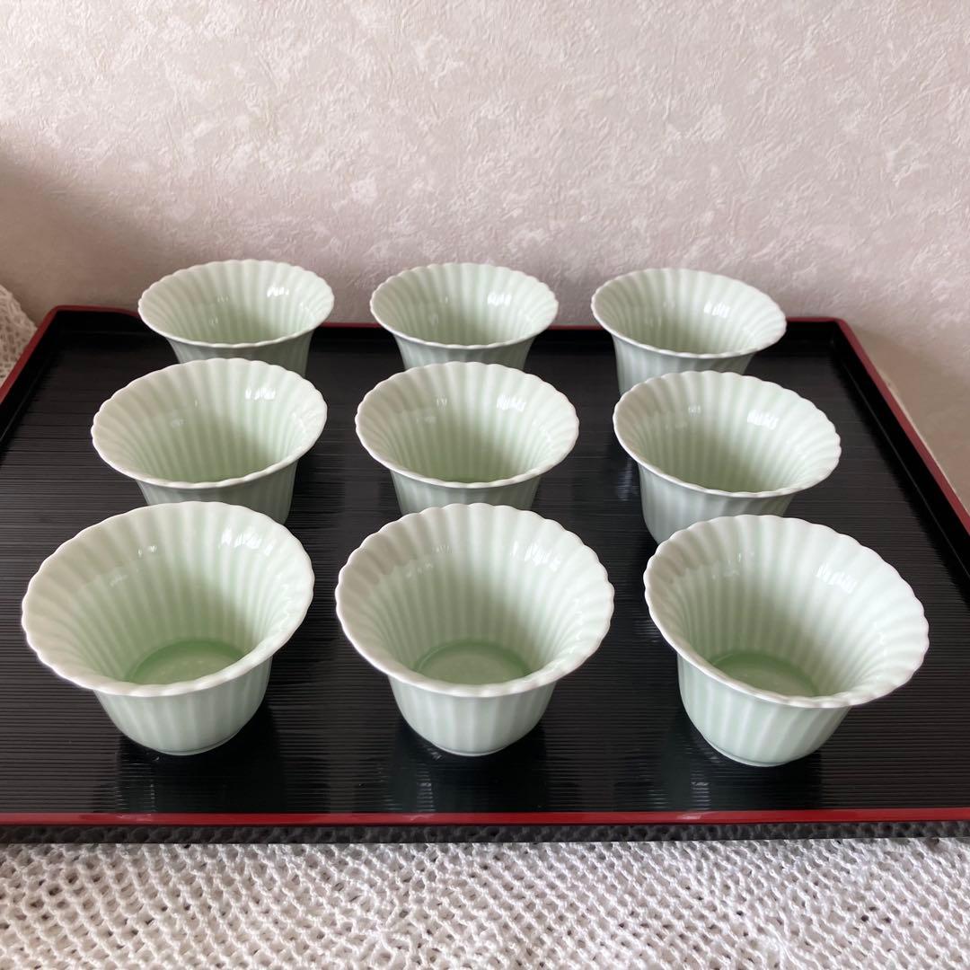 青磁　菊割 小鉢 ミニ小鉢 9客セット