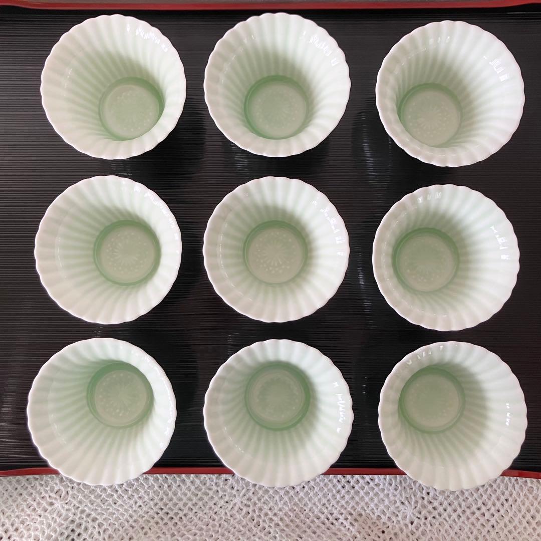 青磁　菊割 小鉢 ミニ小鉢 9客セット