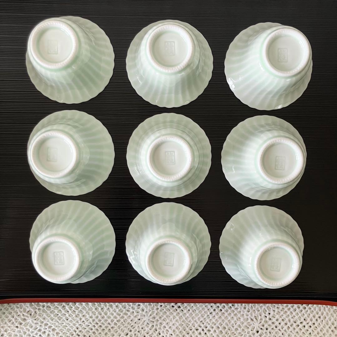 青磁　菊割 小鉢 ミニ小鉢 9客セット