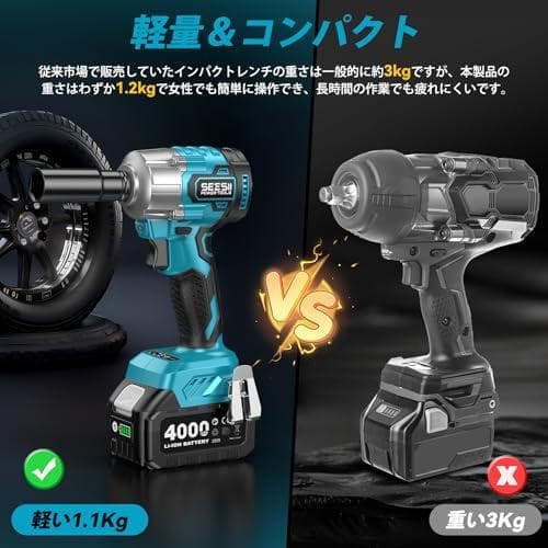 【2026新型】SEESII 電動インパクトレンチ タイヤ交換 700N・m *