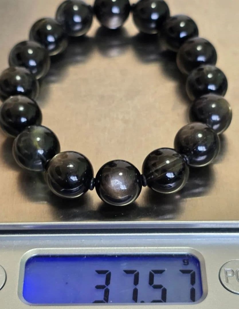 希少石　12㎜　ブラックスターアクアマリンブレスレット